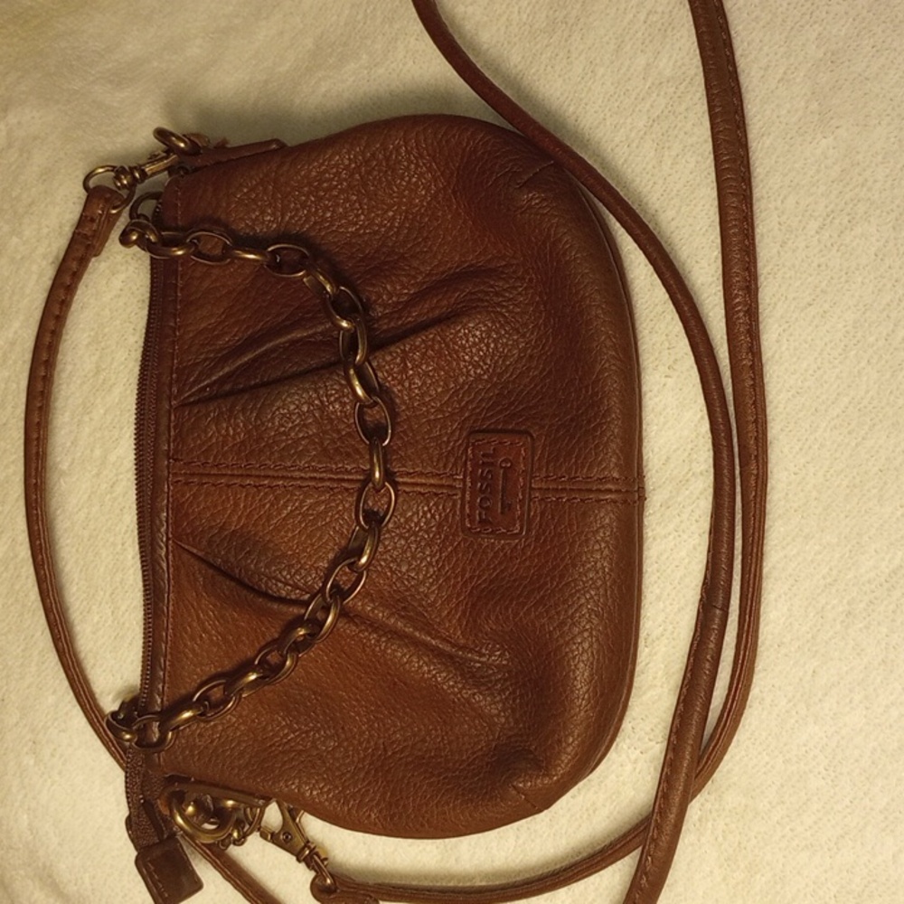 Fossil Pebbled Leather Brown Crossbody Mini Bag